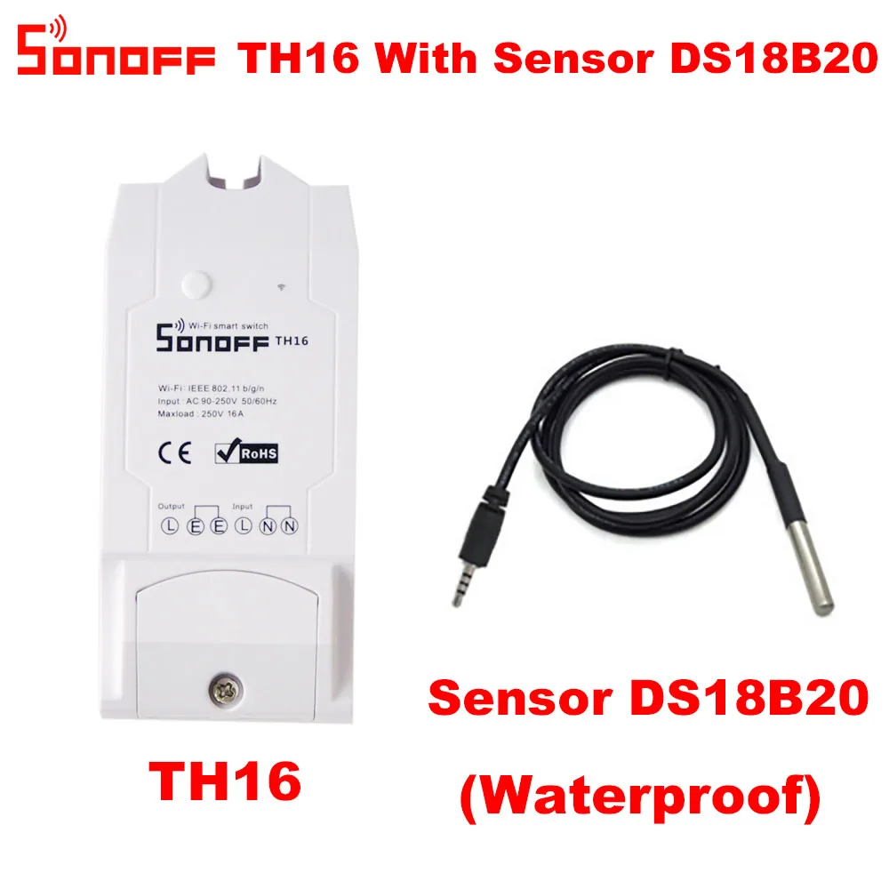 Itead Sonoff TH16 Wifi умный беспроводной переключатель поддержка контроля температуры и влажности через AM2301 работает с Alexa Google Home - Комплект: TH16withDS18B20