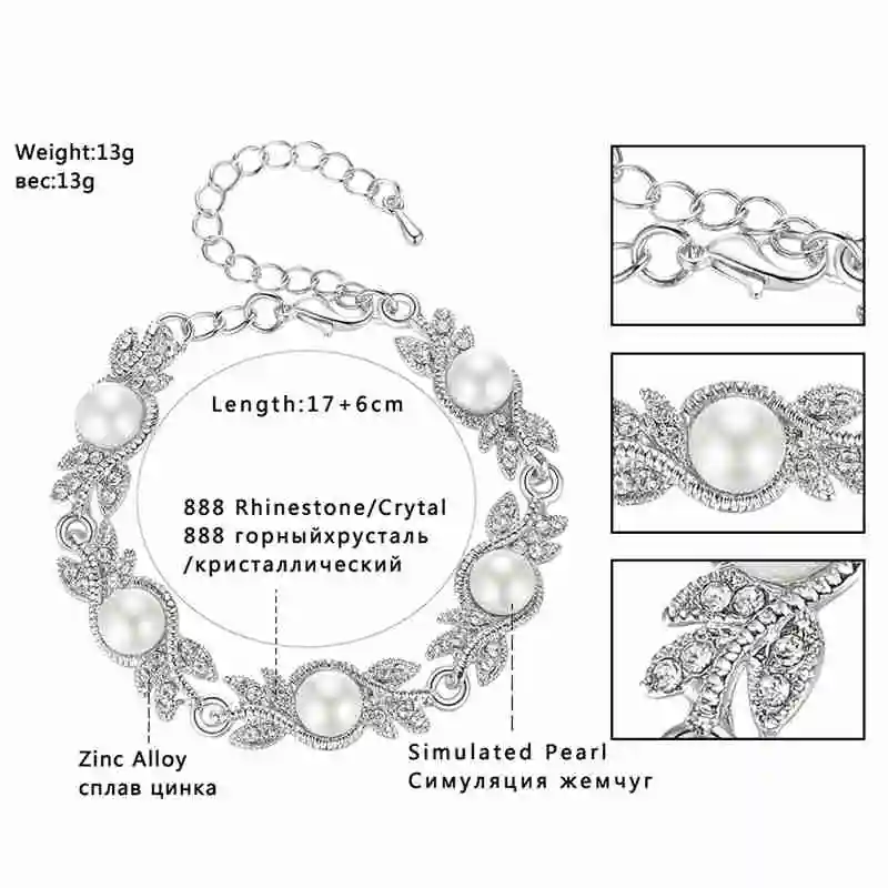 Minlover Elegant Simulation Pearl Flower Bracelet for Women Austrian Crystal Silver Color Bracelets Wedding Jewelry 2019 MSL197 | Украшения