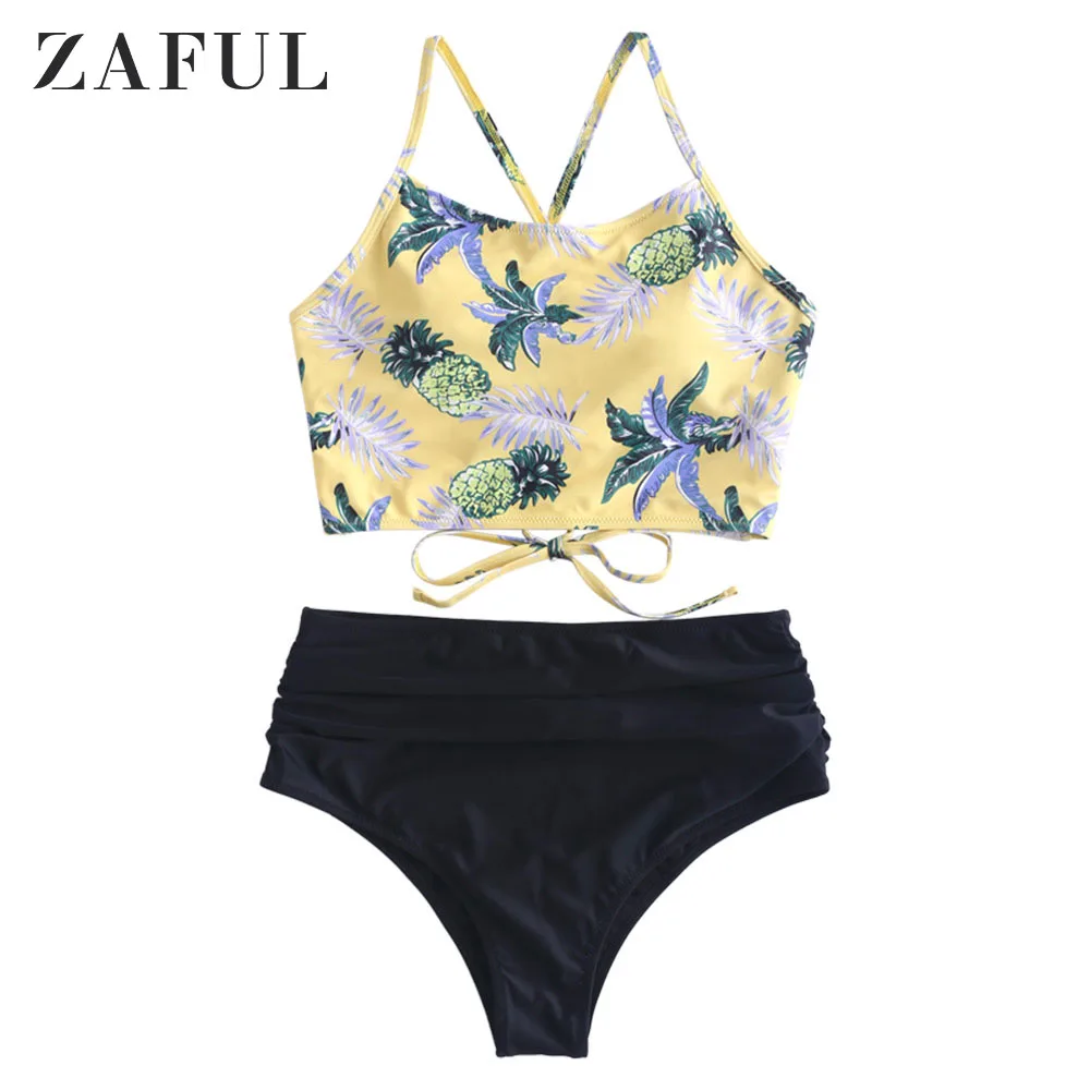 Goldenrod ZAFUL галстук спереди Ruched комплект бикини Лето Холтер ремень топики пляж купальник женский Biquinis купальники сплошной белый - Цвет: Goldenrod
