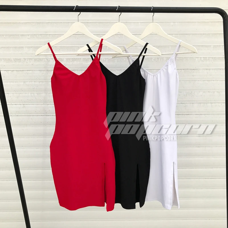 Женское платье с V-образным вырезом и разрезом сбоку | Женская одежда