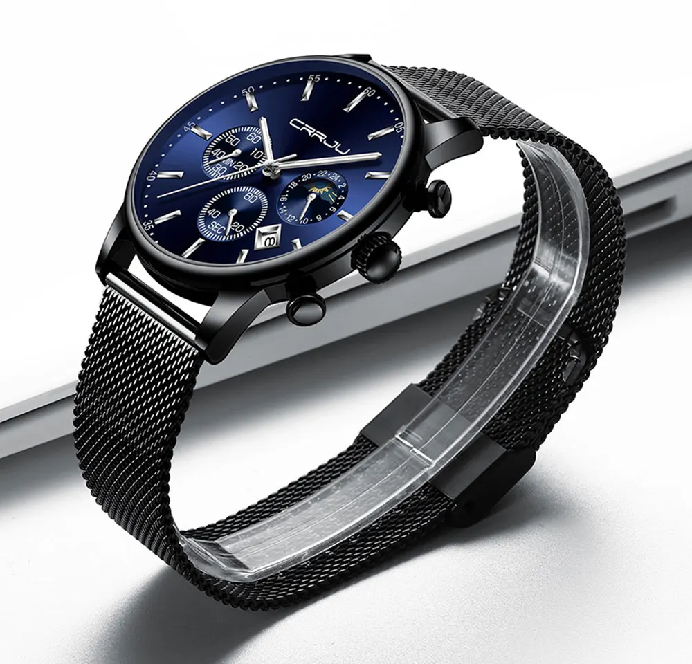 Мужские часы лучший бренд CRRJU новые роскошные модные спортивные кварцевые