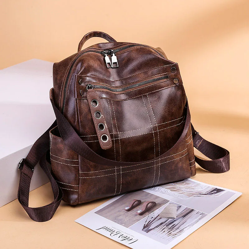 

Multi-function Women Vintage Backpacks 2019 New PU Leather Anti-theft School Bags For Girls High Quality Lady Travel Back Bag