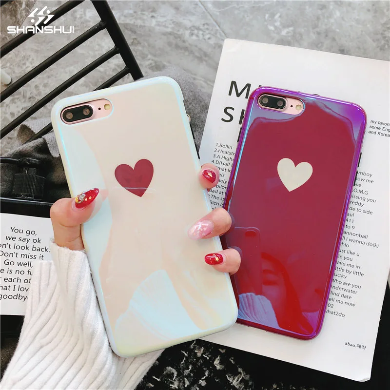 SHANSHUI телефона чехол для iPhone 8X7 6 S плюс лазерный синий свет сердце глянцевый