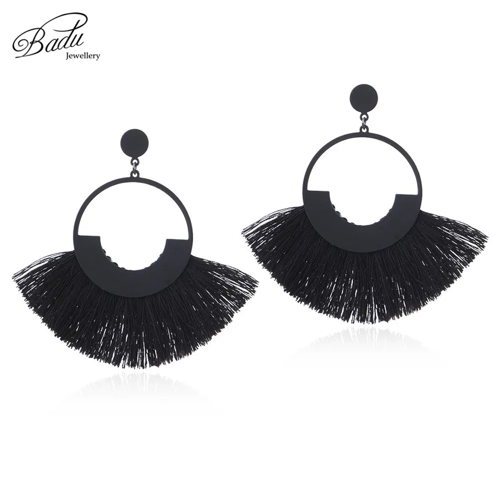 Осенне зимние Винтажные серьги Badu для женщин большие круглые висячие из хлопка с