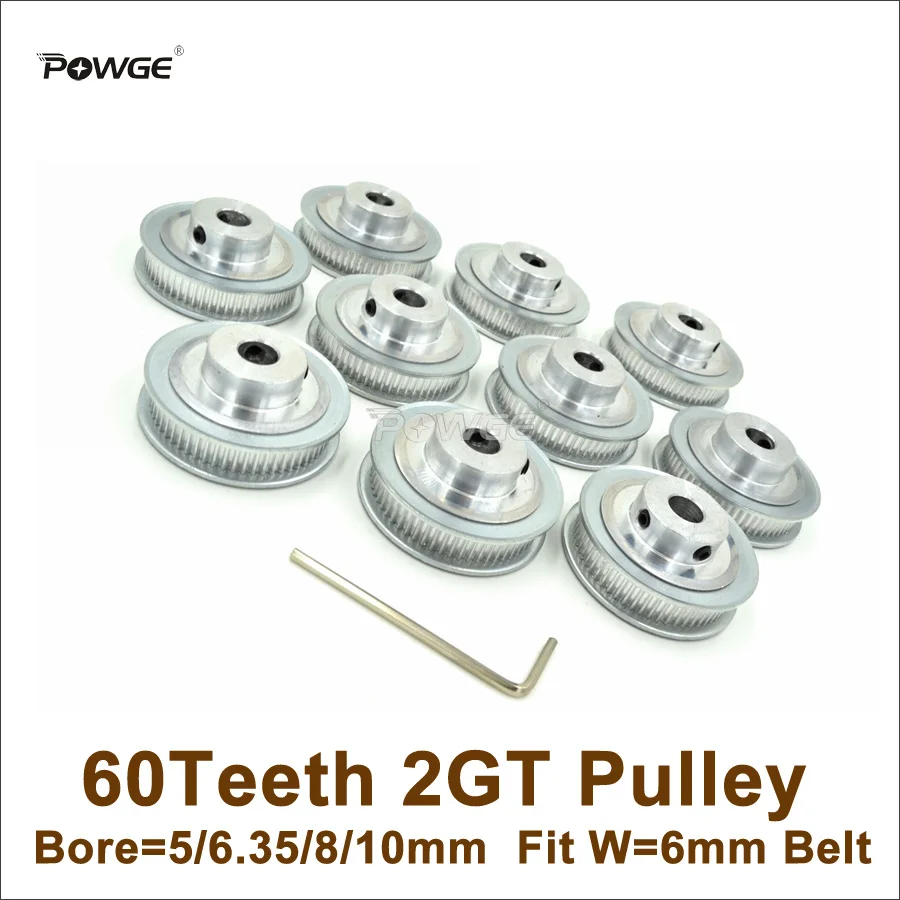 Шкив грм POWGE 10 шт. 60 зубьев 2 гт отверстие 5/6 35/8/10 мм подходит для ширины 6 GT2 детали 3d
