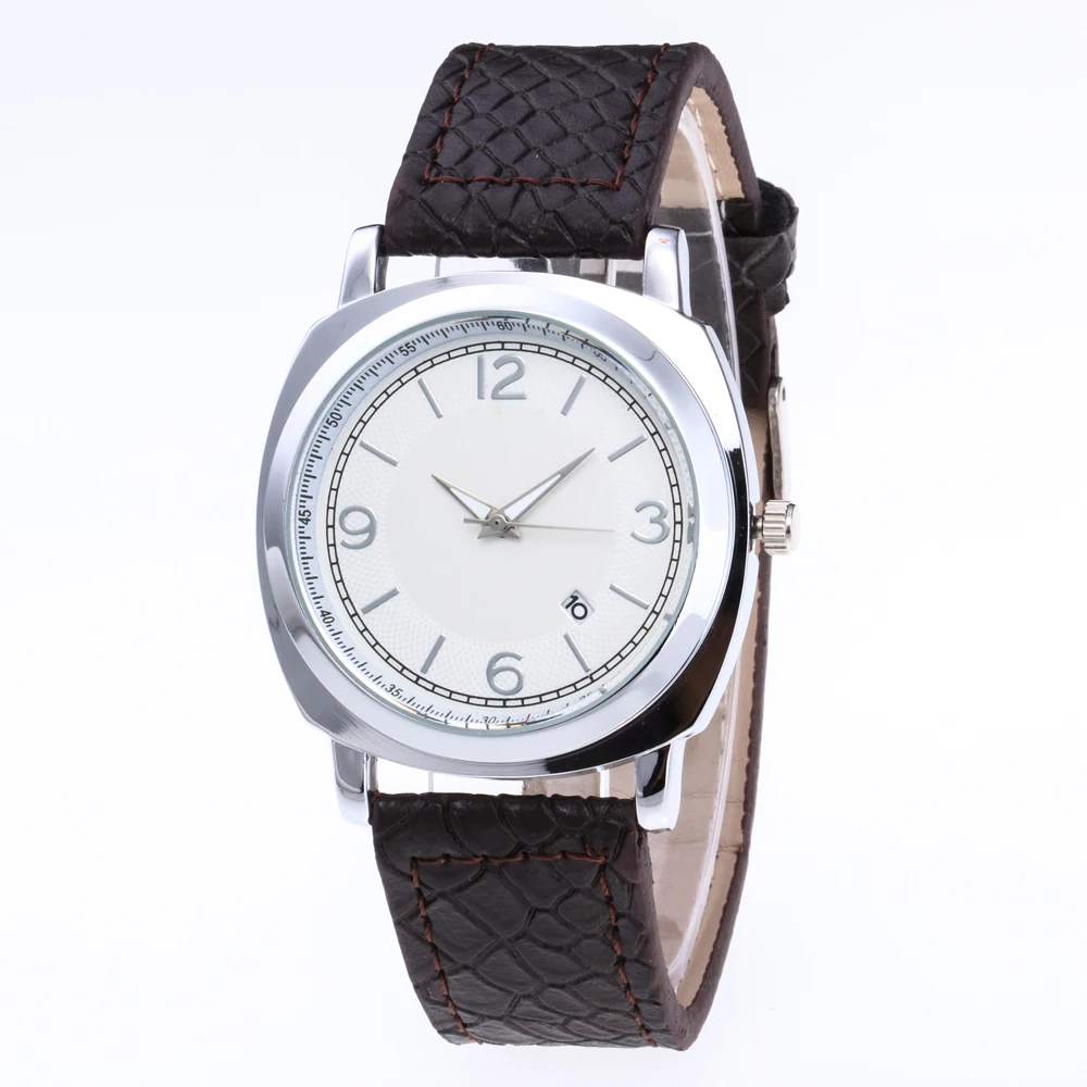 Большой циферблат спортивные военные мужские часы Полный календарь Кожа