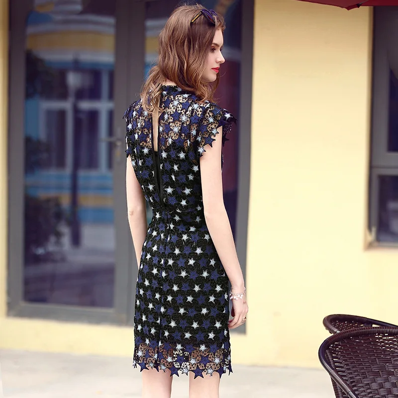 Новая мода 2019 весна лето Звезда вышивка выдалбливают Кружева открытая спина