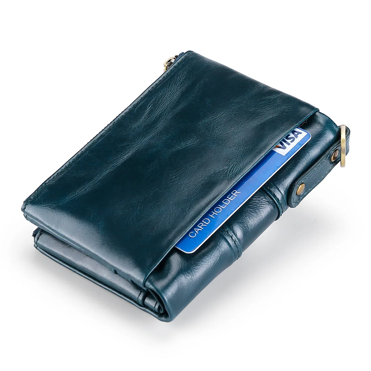 Новинка, Rfid, натуральная кожа, Женский кошелек, женский, Portomonee, кошелек для монет, короткий, мужской кошелек, сумка для денег, мужские маленькие держатели для карт кошелек с двумя молниями кожа - Цвет: Blue