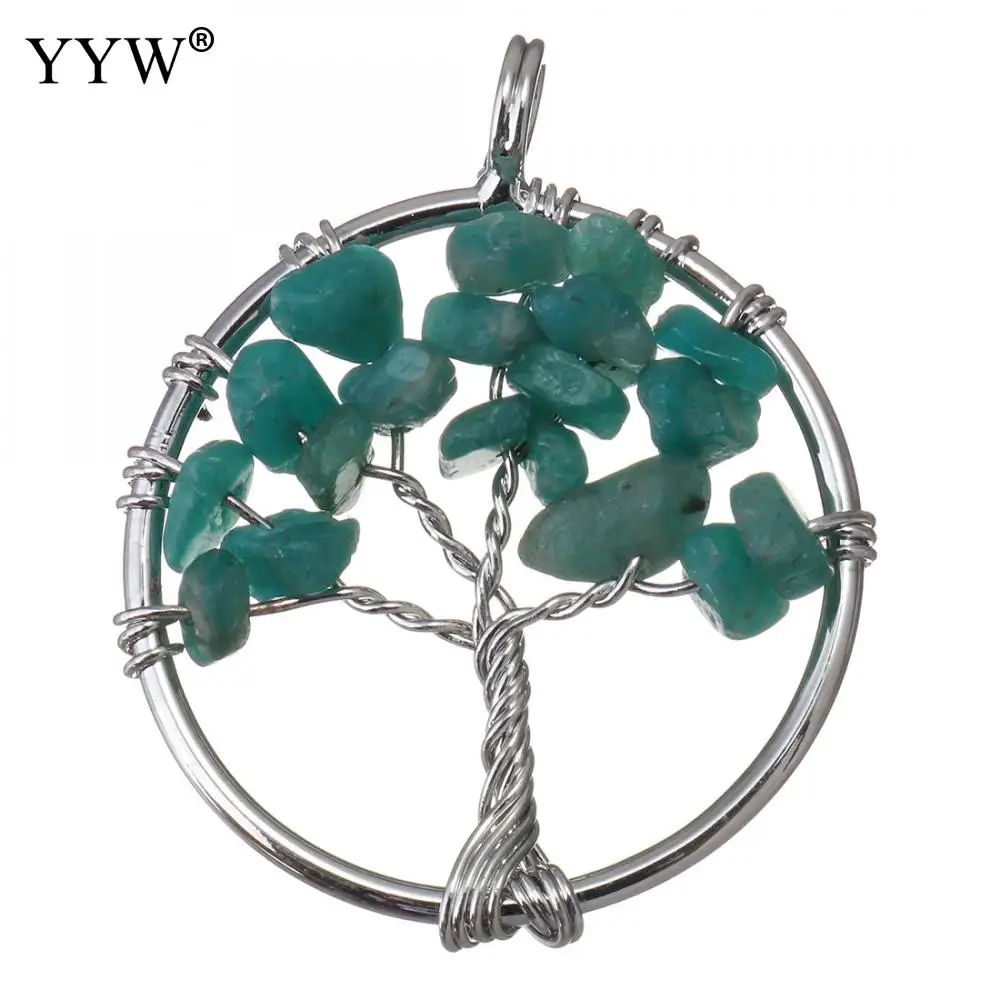 amazonite a Натуральный кристалл удачная подвеска с деревом жизни полудрагоценный камень сердолик женское ювелирное ожерелье модное ожерелье с подвеской подарок - Окраска металла: amazonite a