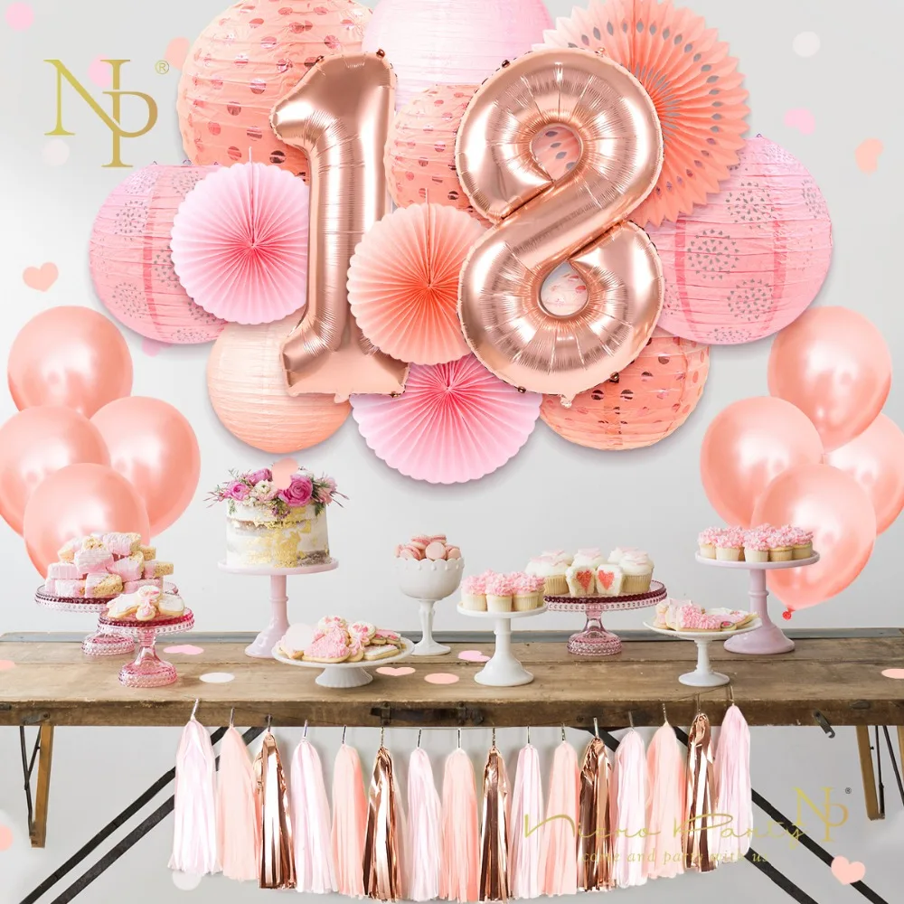 Nicro сладкий 16 18 21th Happy День рождения украшения 37 шт./компл. розы; Цвет: розовый, золотистый; новые воздушные шары Сделай Сам домашний Декор# Set64