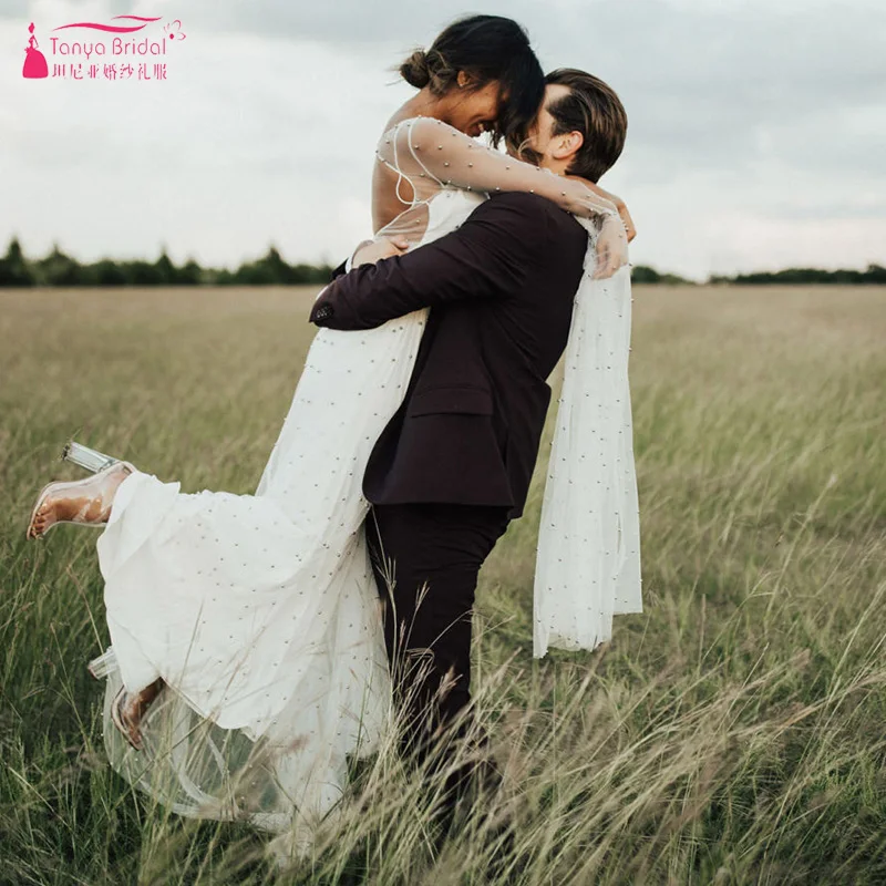 Великолепные богемные свадебные платья тюлевые Свадебные с жемчугом и длинным