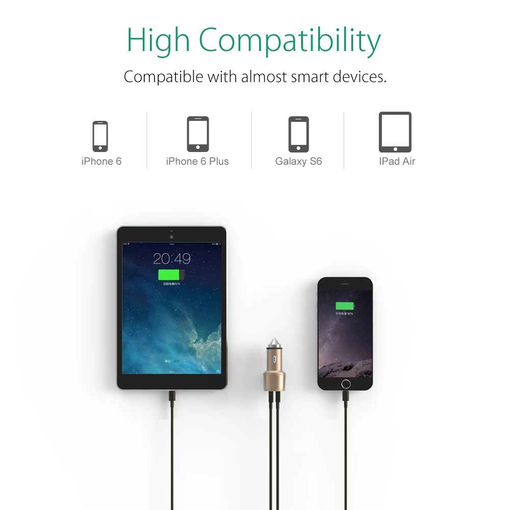 Автомобильное зарядное устройство ORICO алюминиевое USB 2 порта 5V2.4 макс. выход 15 5