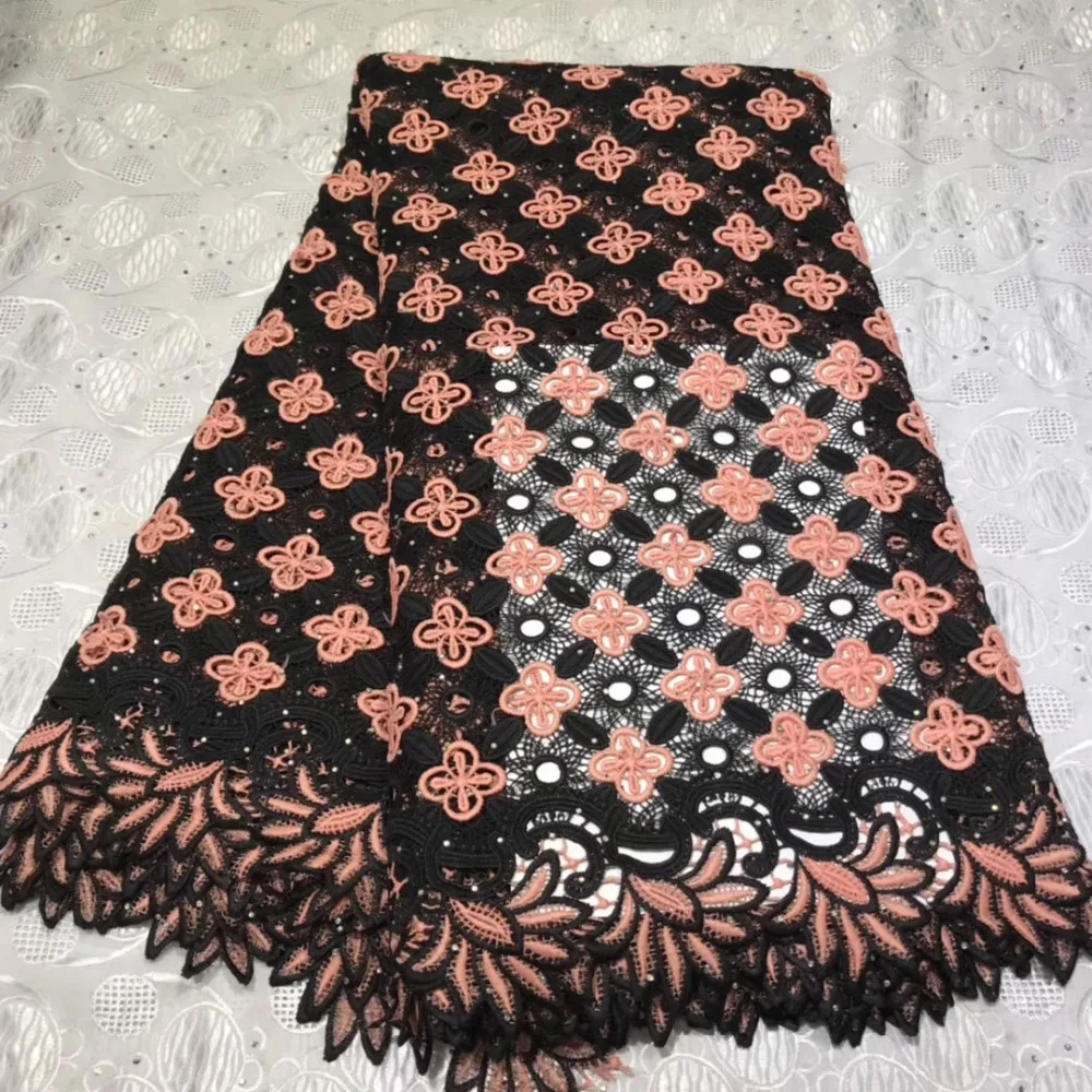 Последние черный в африканском стиле кружевная ткань с ажурным рисунком в нигерийском стиле французский гипюровой вышивкой Чистый хлопок кружева швейцарские кружева ткани 5yard/лот A1945
