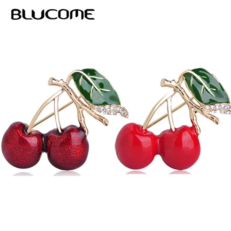 Blucome 55% скидка Оптовая Продажа 10 штук красные броши в виде вишенок Золотая эмаль
