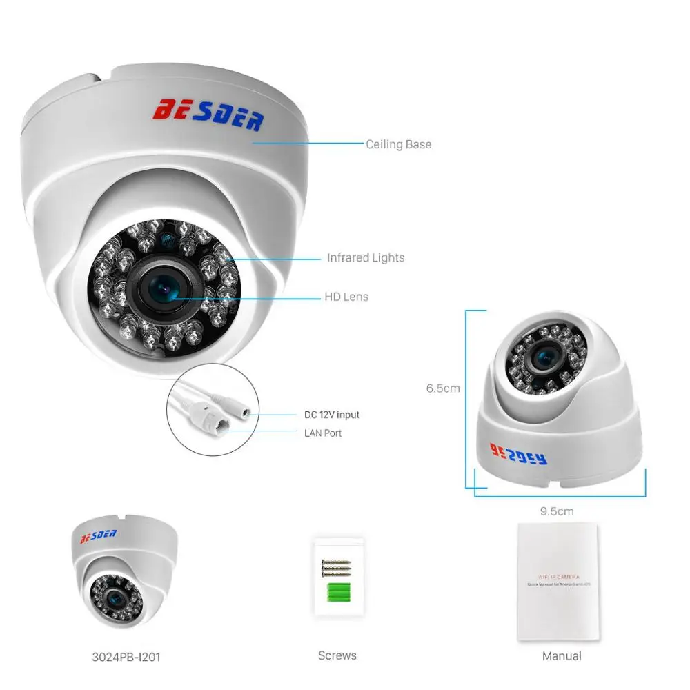 Besder 2,8 мм широкоугольная IP камера 720 P/1080 P P2P H.264 Onvif маленькая CCTV Крытая купольная камера видеонаблюдения RTSP 48V POE XMEye