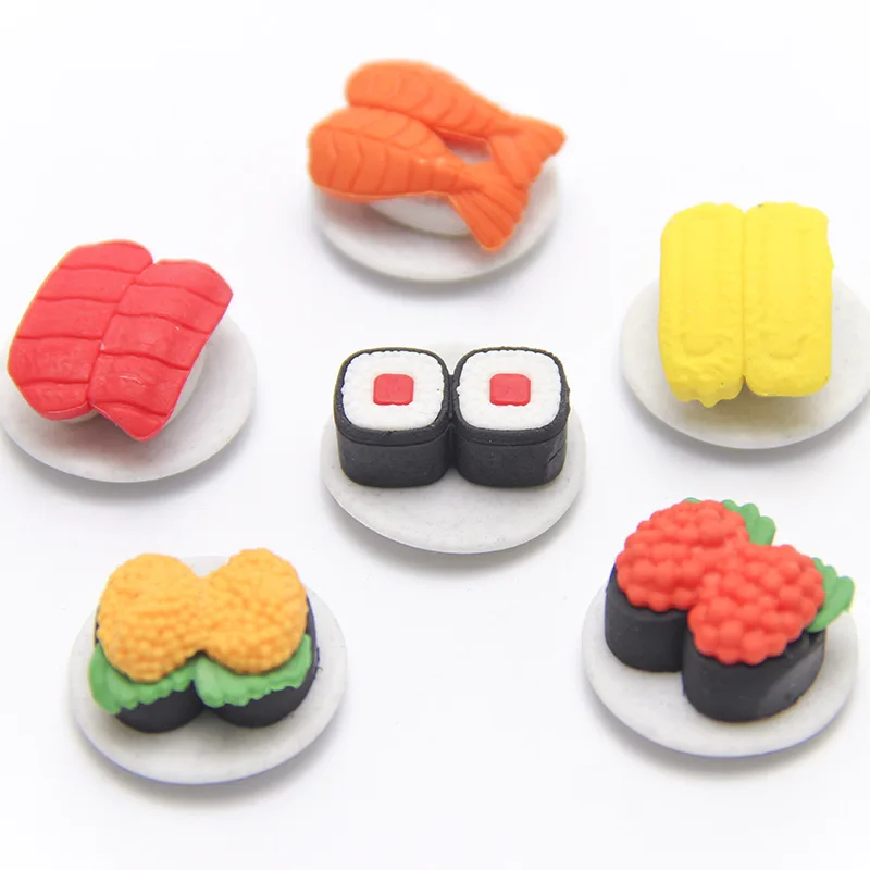 6 Pcs/set Kawaii Rubber Sushi Eraser Set For Kids Novelty Cake Stationery | Канцтовары для офиса и дома