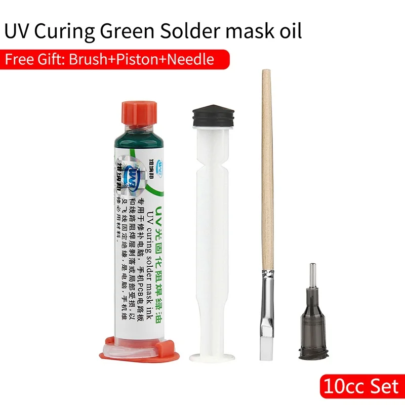 10cc oil WNB 100 г зеленая масляная УФ паяльная маска BGA PCB краска для предотвращения коррозии дуговая паста для пайки флюс чернила мягкая нейлоновая щетка USB СВЕТОДИОДНЫЙ светильник - Цвет: 10cc oil