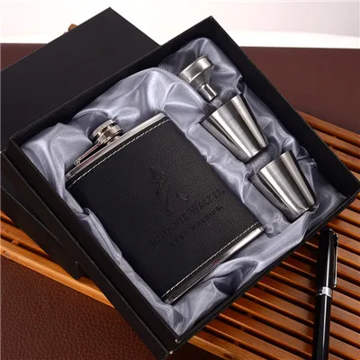 7 oz D-with gift box 7 унций портативные фляжки из нержавеющей стали для спирта с коробкой бутылка флакон для виски набор фляг для Вина Мини-колба для мужчин Подарки для жениха - Цвет: 7 oz D-with gift box