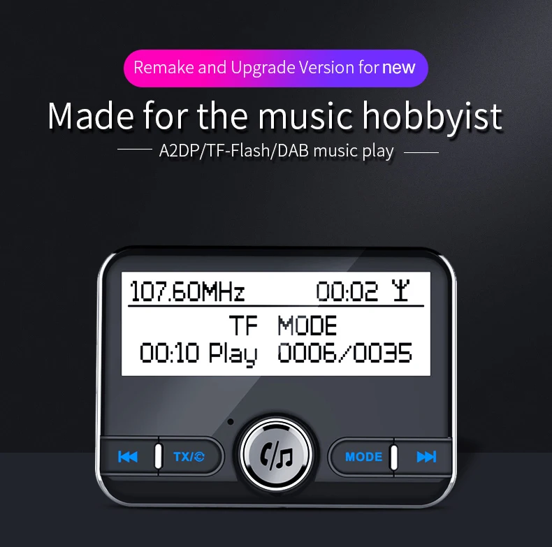CDEN 2,4 дюймов экран цифровое радио DAB автомобильный адаптер mp3 плеер Bluetooth ресивер плеер fm-передатчик QC3.0 Быстрая зарядка