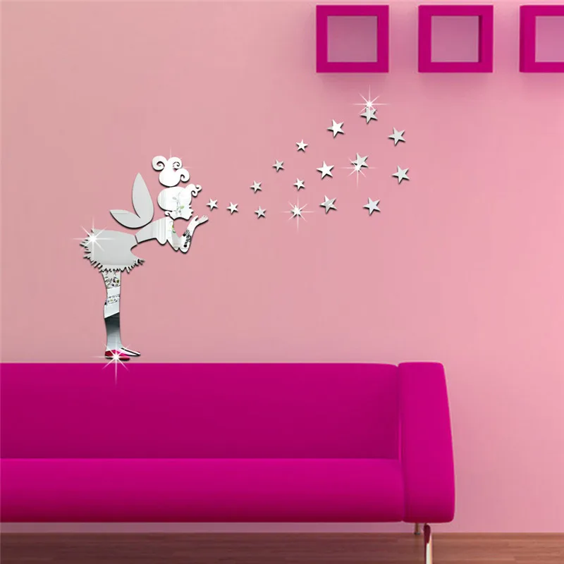 Современный Стиль 3D зеркальные настенные наклейки Звездная фея DIY самоклеющиеся