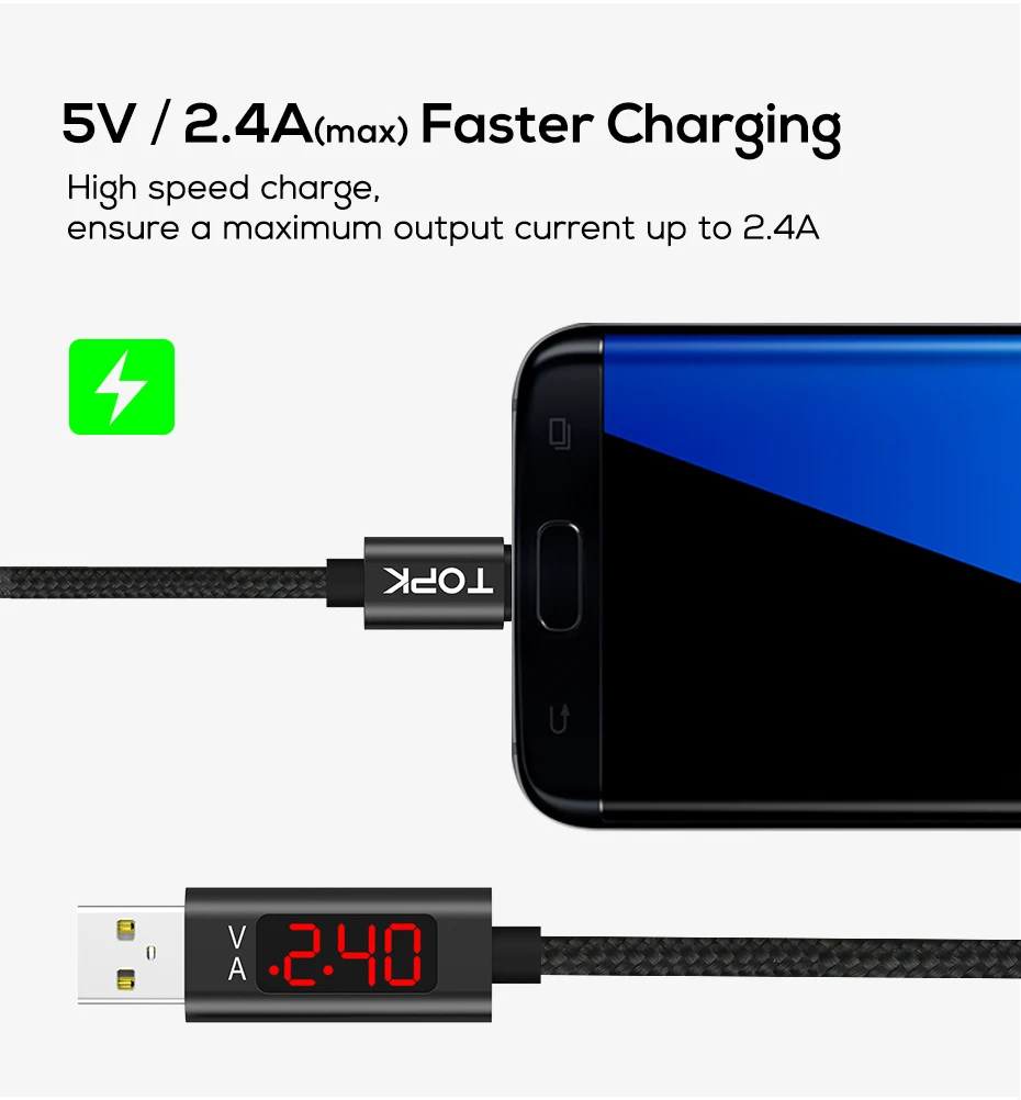 TOPK 3A Micro USB кабель usb type C кабель для samsung Xiaomi Быстрая зарядка кабель usbc и цифровой дисплей кабель для мобильного телефона