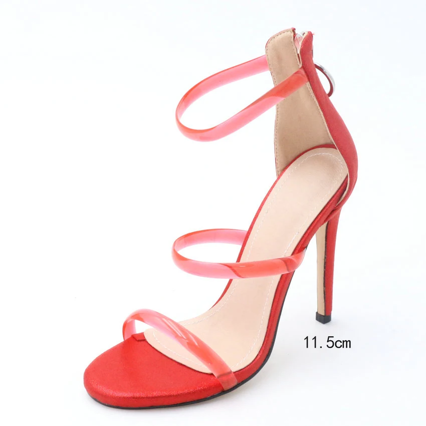 Red 11.5cm QUTAA/ г. Свадебные туфли женские босоножки женская обувь из искусственной кожи на тонком высоком каблуке с открытым носком на молнии сексуальные женские сандалии размер 34-43 - Цвет: Red 11.5cm