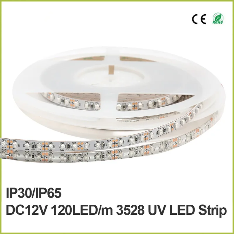 LED DC12V 5 м/лот 5050/3528 SMD 60 светодиодов/м 120 ультрафиолетовая полоса 395нм