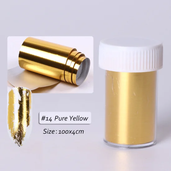 Pure Yellow Полный Красота матовый золотой серебряный ноготь Фольга HoloTransfer наклейки Звездное польский надписи Маникюр Nail Art украшения 4*100 см CH996-1 - Цвет: Pure Yellow