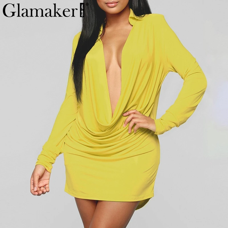 Glamaker, однотонная блузка с длинным рукавом и глубоким v-образным вырезом, рубашка, женская черная сексуальная летняя блузка, платье, женская блузка, элегантная Офисная Женская верхняя одежда