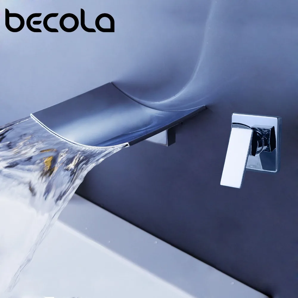 BECOLA настенный кран-водопад, хромированный кран с одной ручкой на одно отверстие, настенный кран для раковины в ванной, кран для горячей и холодной раковины, кран B-302