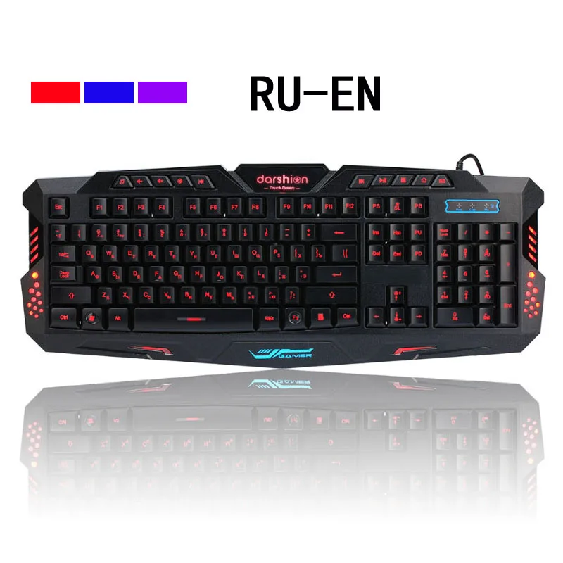 Russian Backlit LED клавиатуры 3-Цвет клавиатуры Keyboard Switch подсветкой USB Проводная Игровые ПК / ноутбука русский и английский клавиатуры Игровая освещенная клавиатура привело клавиатура с подсветкой - Цвет: Russian Backlit