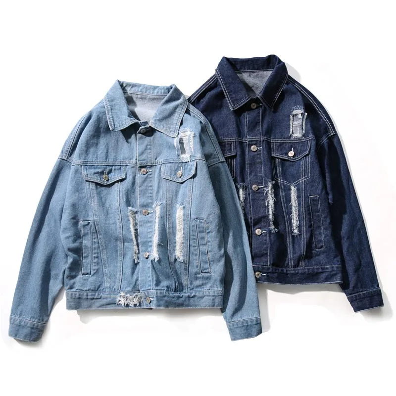Куртка мужская рваная джинсовая в стиле хип-хоп повседневная качественная