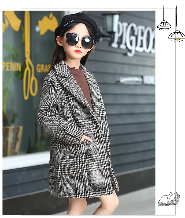 Clearance# плащ для девочек; пальто в клетку; зимнее пальто для девочек; шерстяная куртка; Верхняя одежда; пальто; детская куртка для девочек; детская одежда
