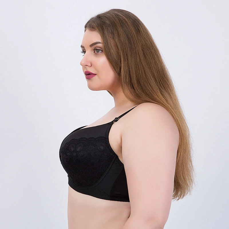 Xiushiren Plus Size Lace Bras For Women Floral Underwear Lager Cup Soft Underwire Black Lingerie 40 42 44 46 48 E DDD G | Женская одежда