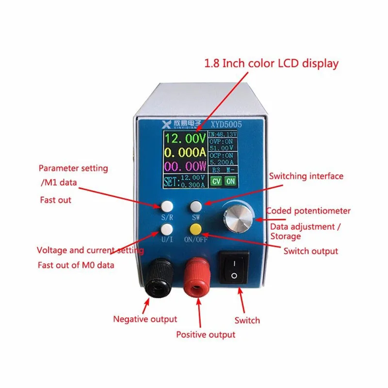 Регулируемый источник питания постоянного тока с цифровым дисплеем 6 ~ 55 в 5 А