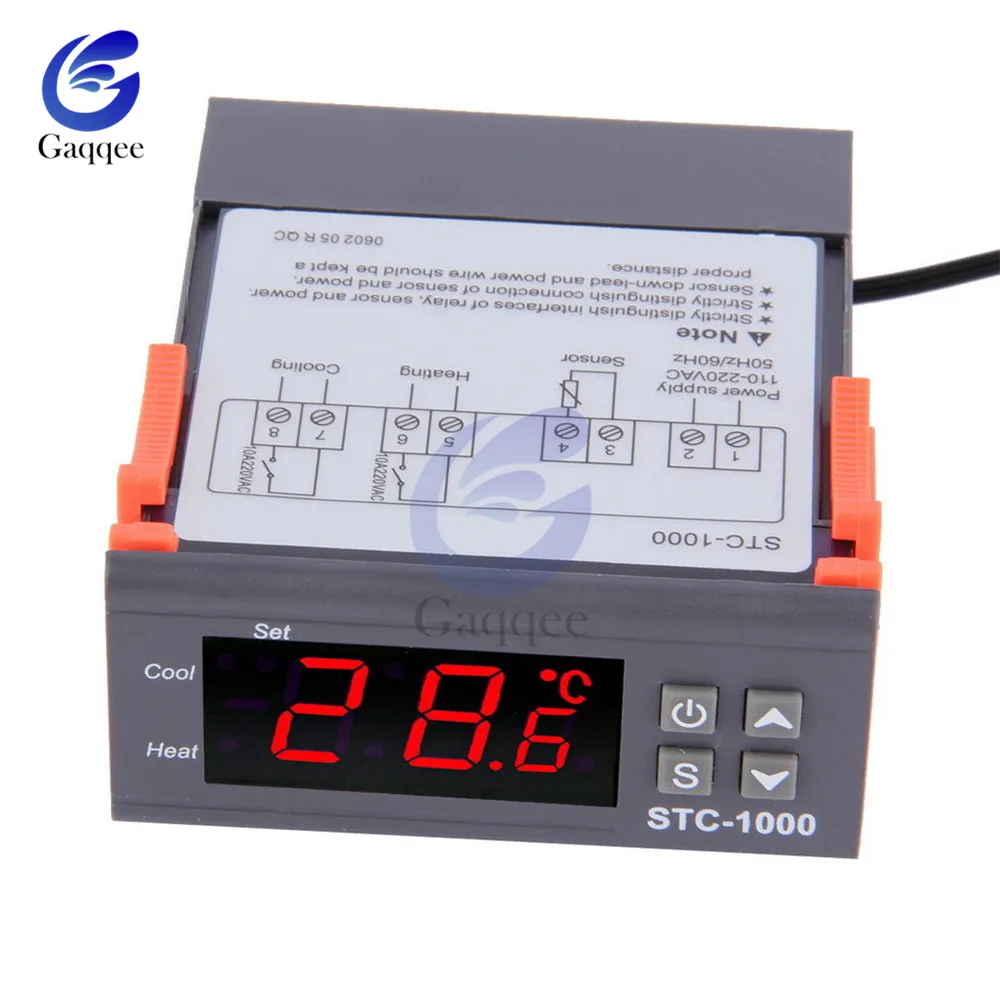 AC 110V-220V СВЕТОДИОДНЫЙ цифровой Температура регулятор STC-1000 DC 12 V-72 V 24V 220V терморегулятор Термостат для инкубатора W/обогреватель радиатор - Цвет: AC 110V-220V