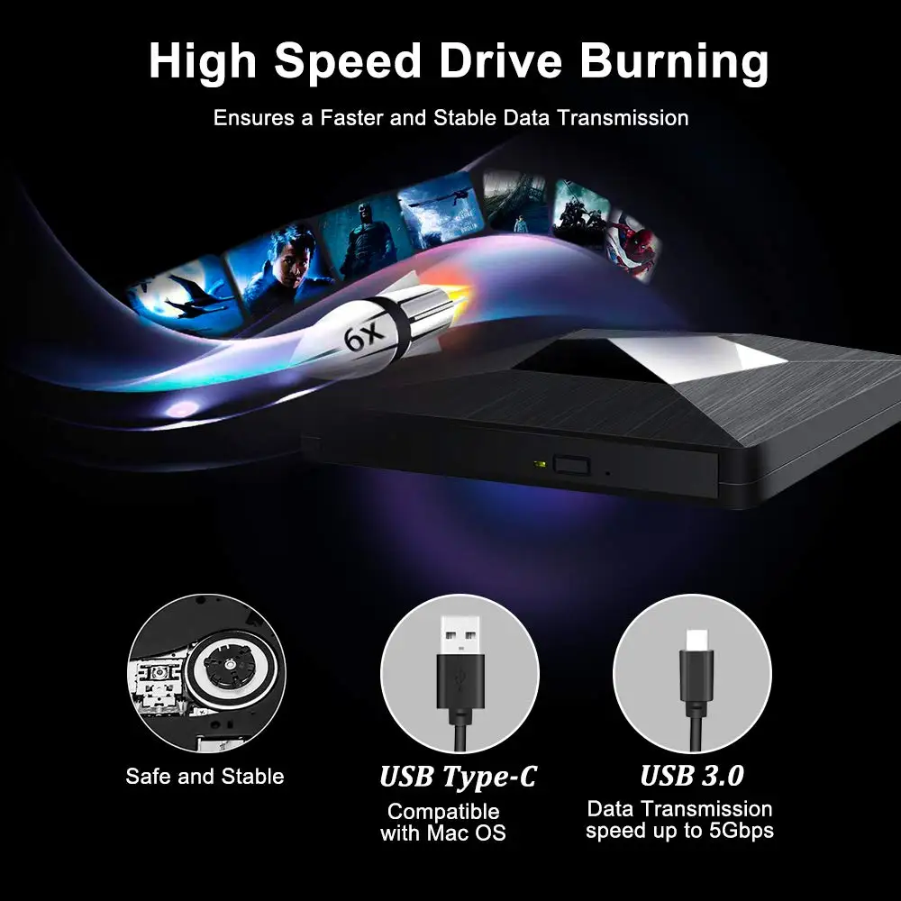 Внешний CD-привод YiYaYo USB 3 0 проигрыватель DVD RW записывающее устройство тип