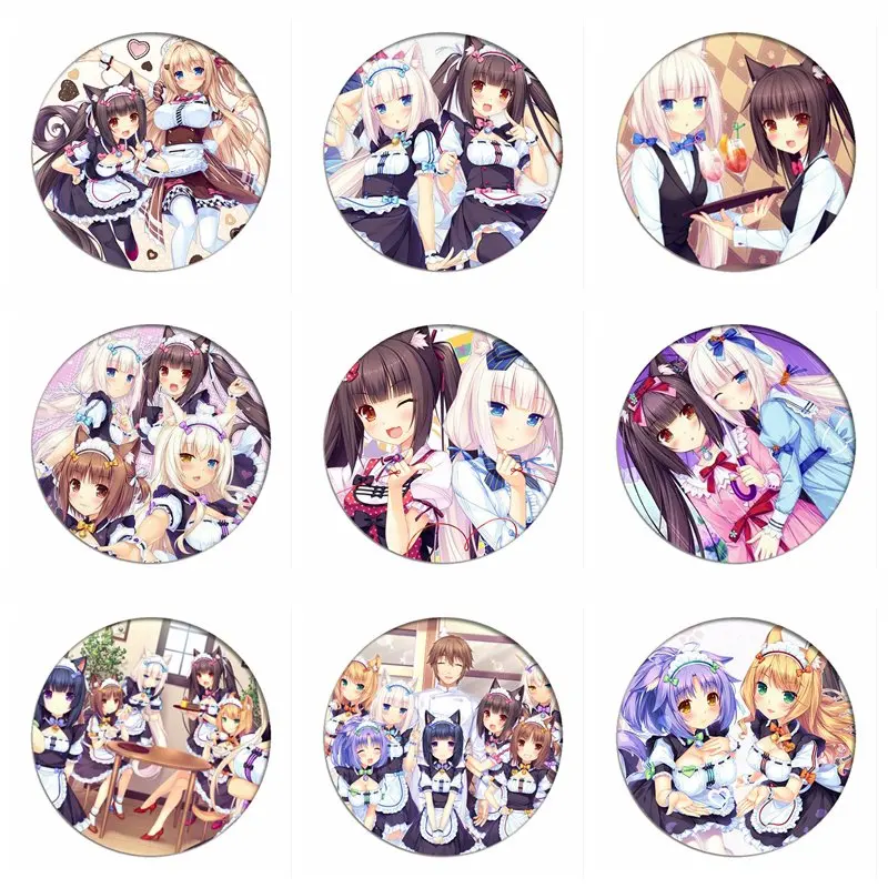 New Anime NEKOPARA OVA Cosplay Badges Vanilla Cat Chocolate Brooch Pins Azuki Icon Collection Breastpin for Backpacks Clothes