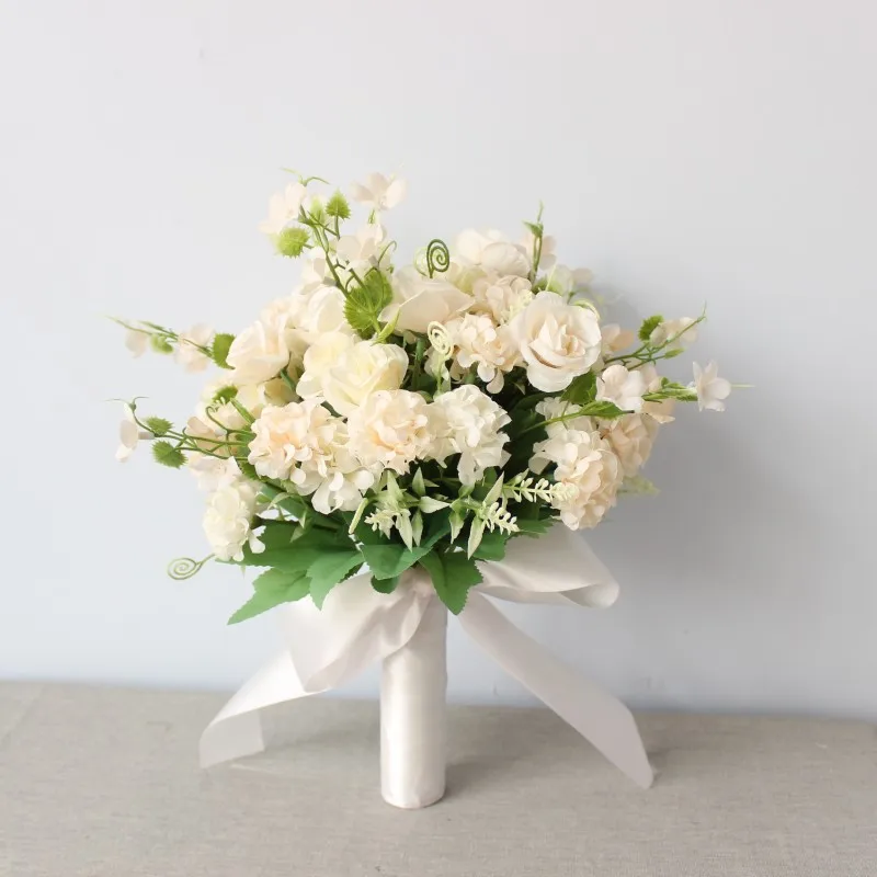 

Mini Roses Bouquet With Ribbon Artificial Flowers Bridal Bouquet Wedding Flower Home Party Travel Flower Ornaments