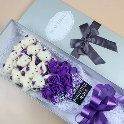 Purple With Box 23 шт. День Святого Валентина животные плюшевые игрушки плюшевые мишки/мыло с запахом розы куклы-цветы с коробкой игрушки на День Святого Валентина/подарки на день рождения J10401 - Цвет: Purple With Box