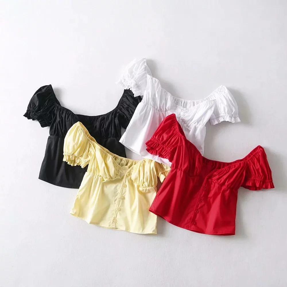 Summer tops for women blouses white crop top sexy puff sleeve blouse shirts ruffle streetwear Korean fashion clothing |