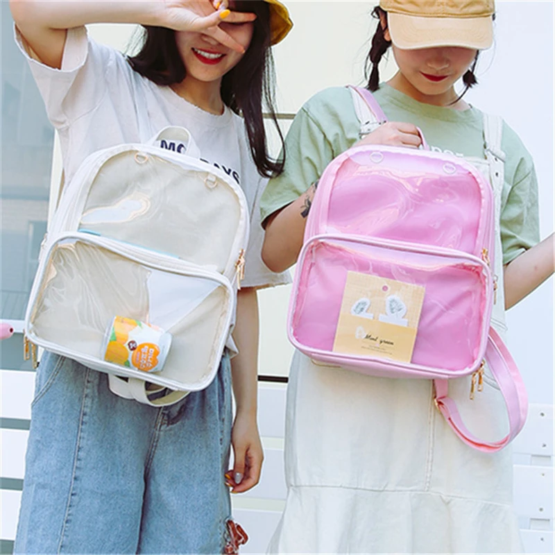 

Cute Clear Transparent Women Backpacks PVC Jelly Color Student Schoolbags Fashion Ita Teenage Girls Bags For School Backpack New