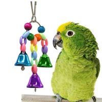 parrot toy bird hanging toy colorful beaded bells string parrot hand holding claws under the feet to catch pet toys