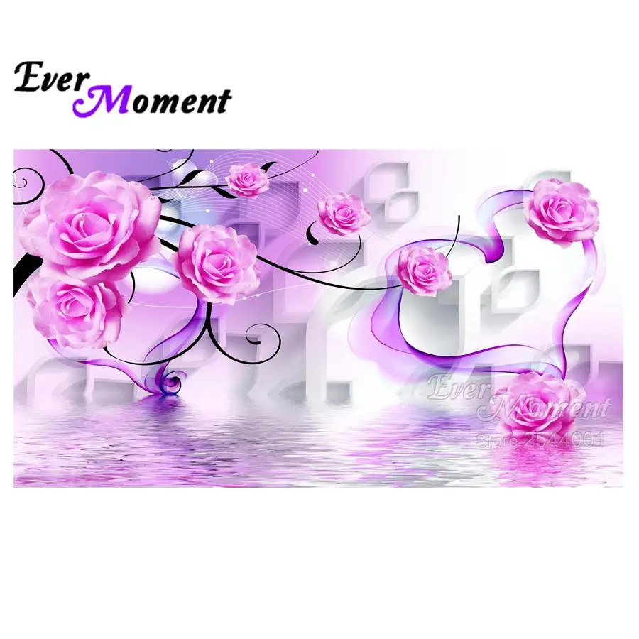 Алмазная картина Ever Moment, цветок, розовая вода, сделай сам, алмазная вышивка 5d, Цветочная серия, полная квадратная картина большого размера ASF747