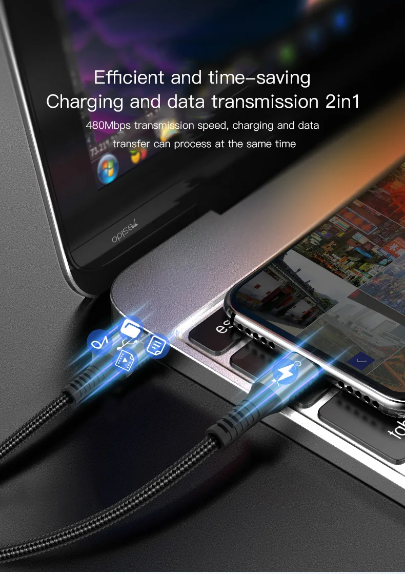 Yesido CA36 Кабель с разъемом usb-c для 5A быстрая Зарядное устройство Тип USB C кабель для samsung S9 Note 9 Oneplus 6 huawei P20 Быстрая зарядка провод, usb-кабель