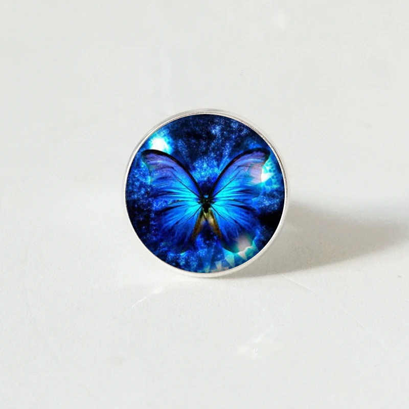 

Blue Butterfly ring fashion vintage Glass dome Cabochon steampunk ring Jewelry
