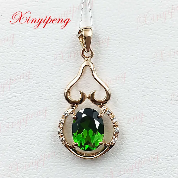 

green Color jewelry Women 18 k rose gold inlaid 100% natural diopside pendant Fine jewelry