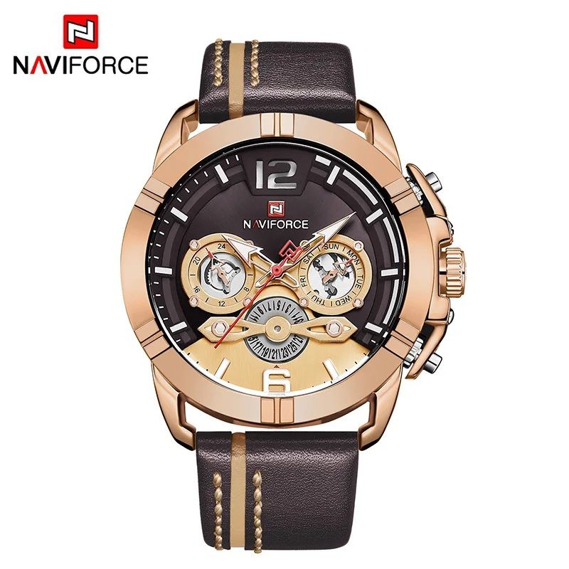RGCEBN NAVIFORCE мужской роскошный бренд часов модные спортивные кварцевые часы мужские кожаный Календарь Водонепроницаемые часы для мужчин Relogio Masculino - Цвет: RGCEBN