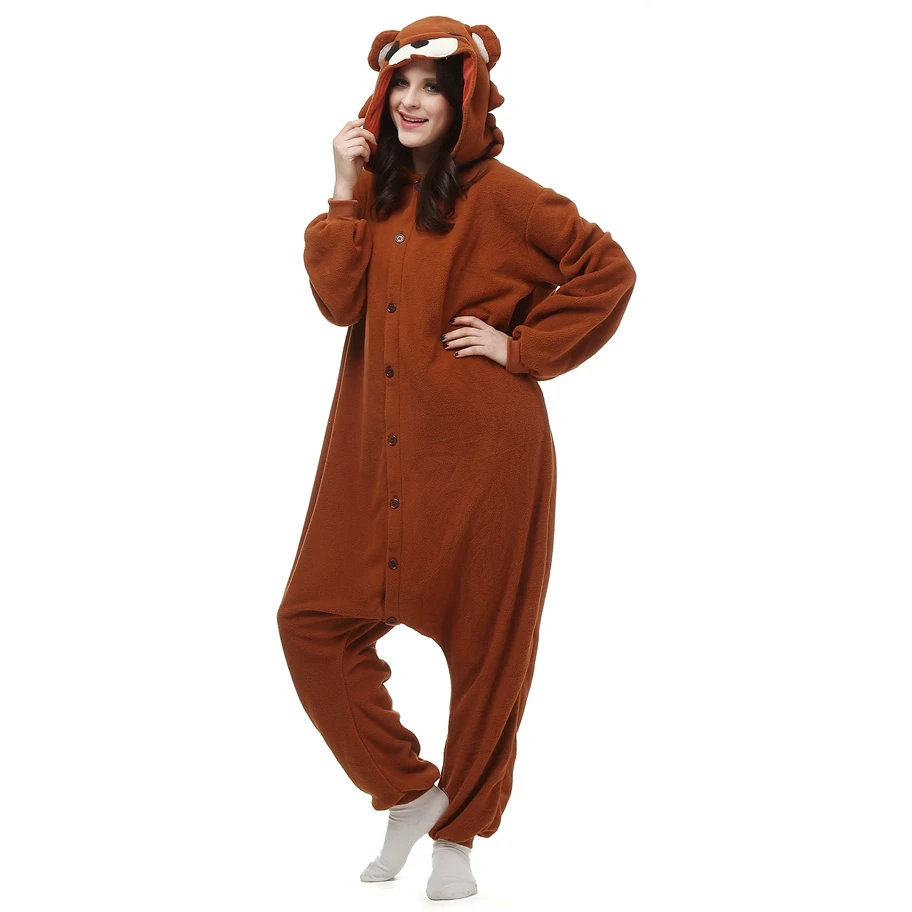 

CosAnimal Kigurumi Women Polar Fleece Brown Bear Costume Men Cartoon Onesies Pajama Adults Halloween Carnival Party Jumpsuit