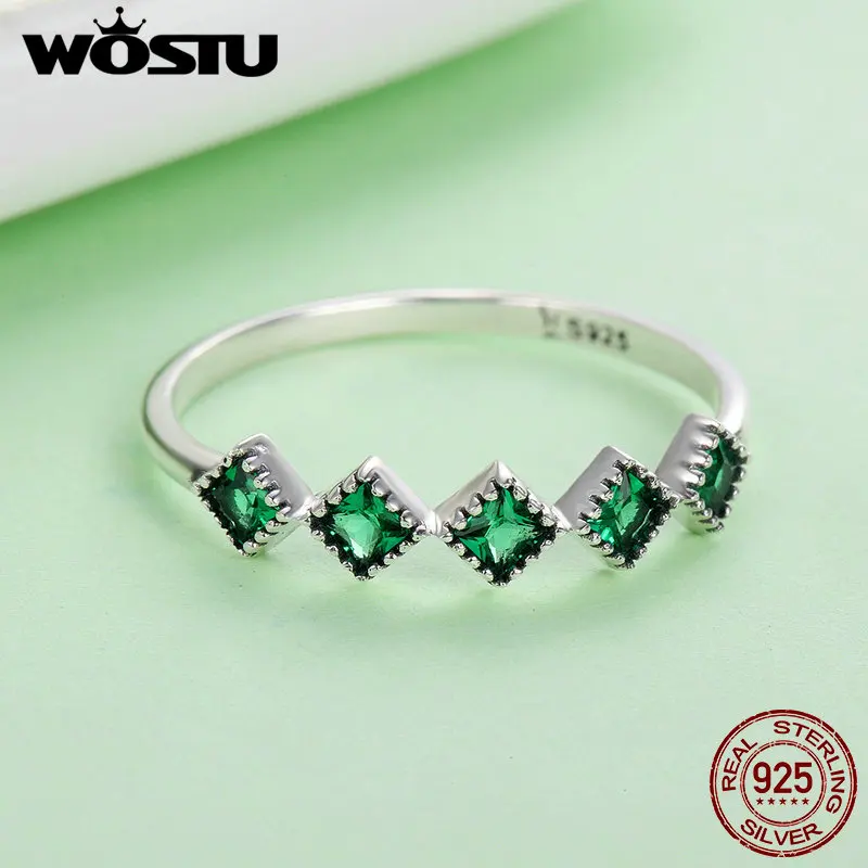 WOSTU, новая мода, Аутентичные, серебро 925 пробы, зеленая свежесть, кольца для женщин, Стерлинговое Серебро, ювелирное изделие, подарок CQR097